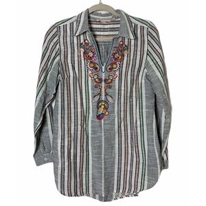 Soft Surroundings XS Embroidered Striped Tunic Top
